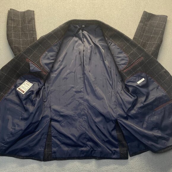 Jos A Bank Coat Men's 44R Wool Houdnstooth Plaid Two Button - Picture 9 of 11